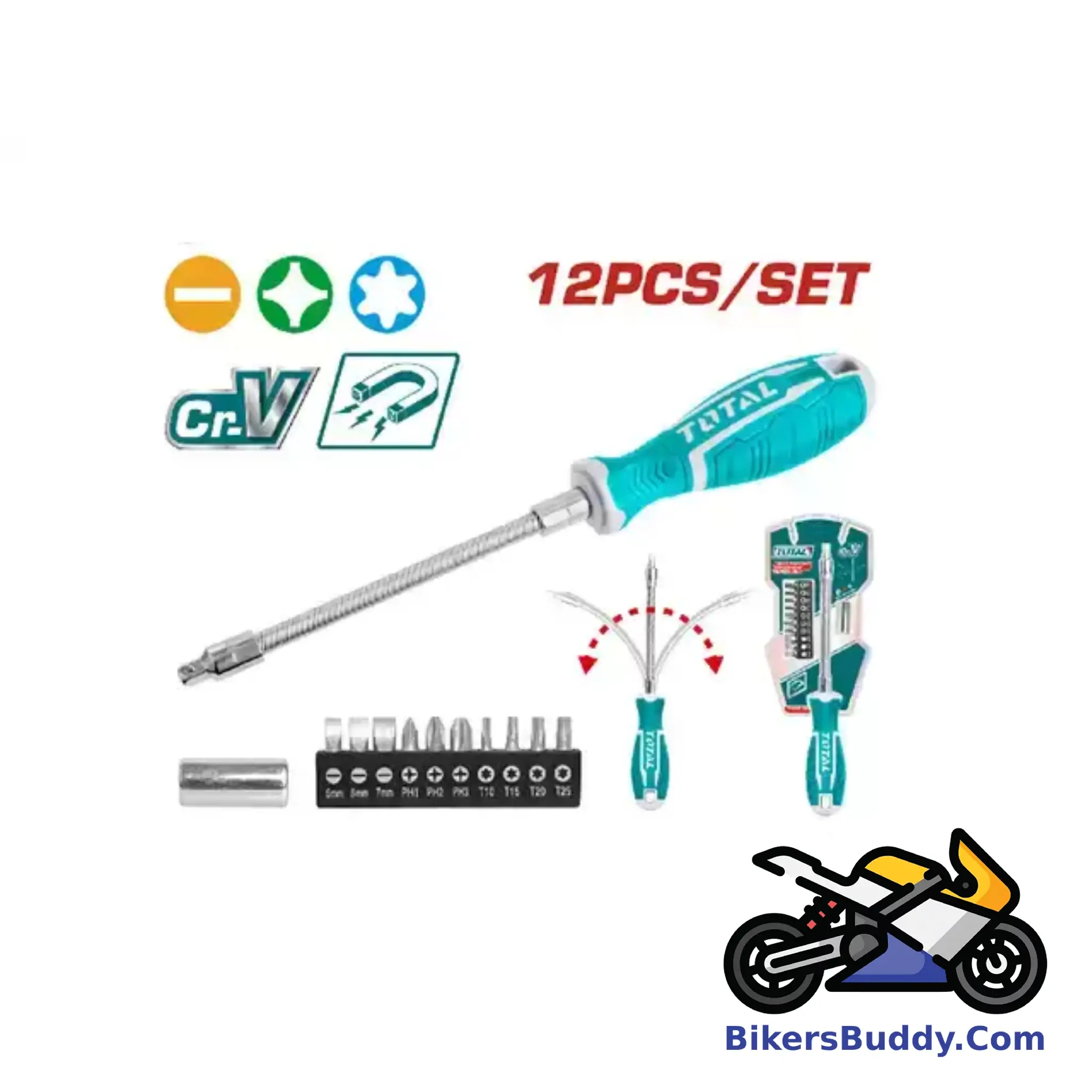 Total 12 Pcs flexible shaft screwdriver set