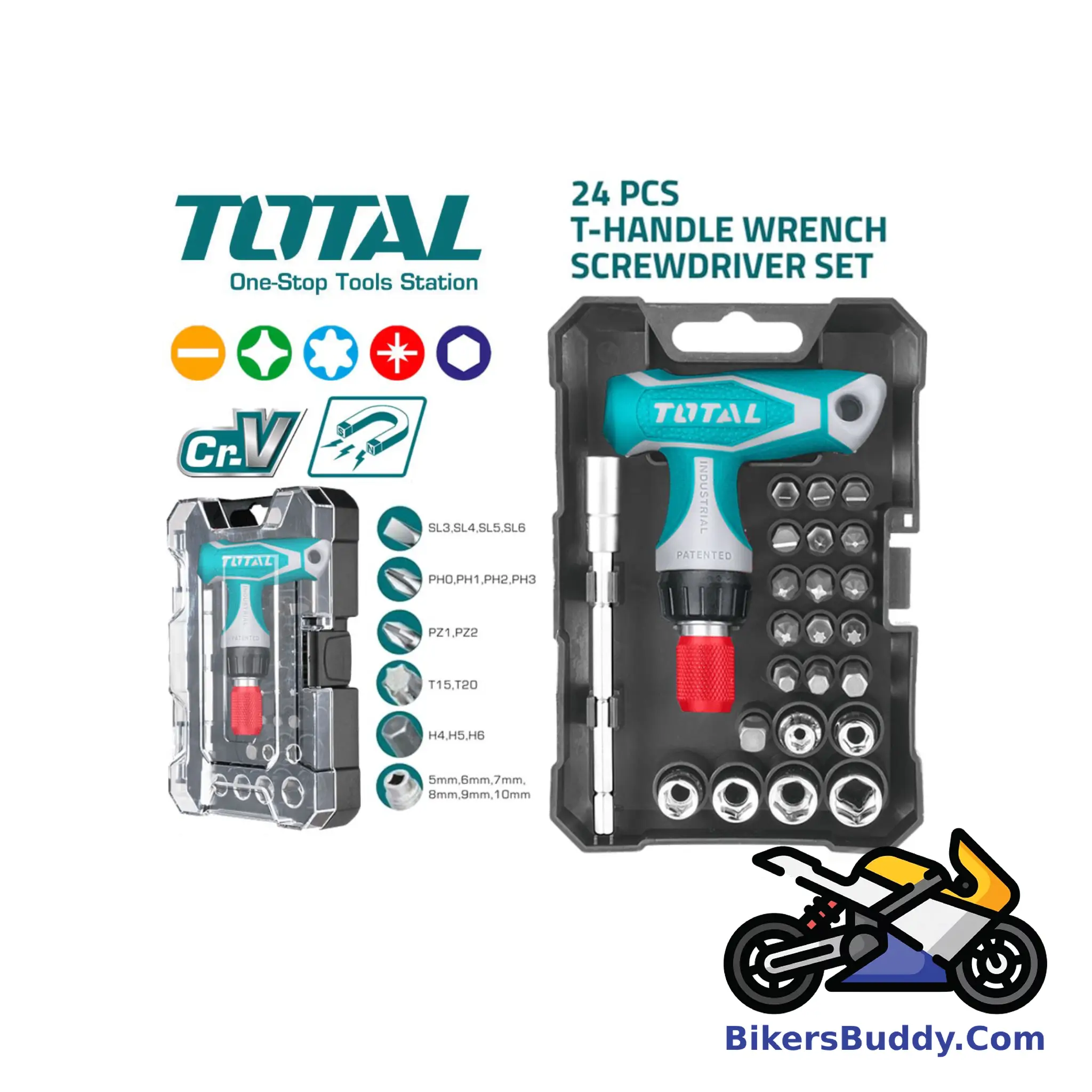 Total 24 Pcs T-handle wrench screwdriver set