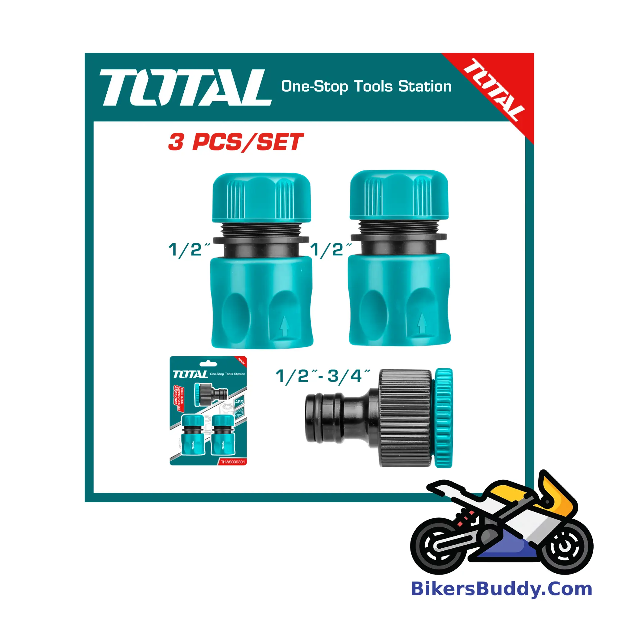 Total 3pcs Hose Quick Connectors Set